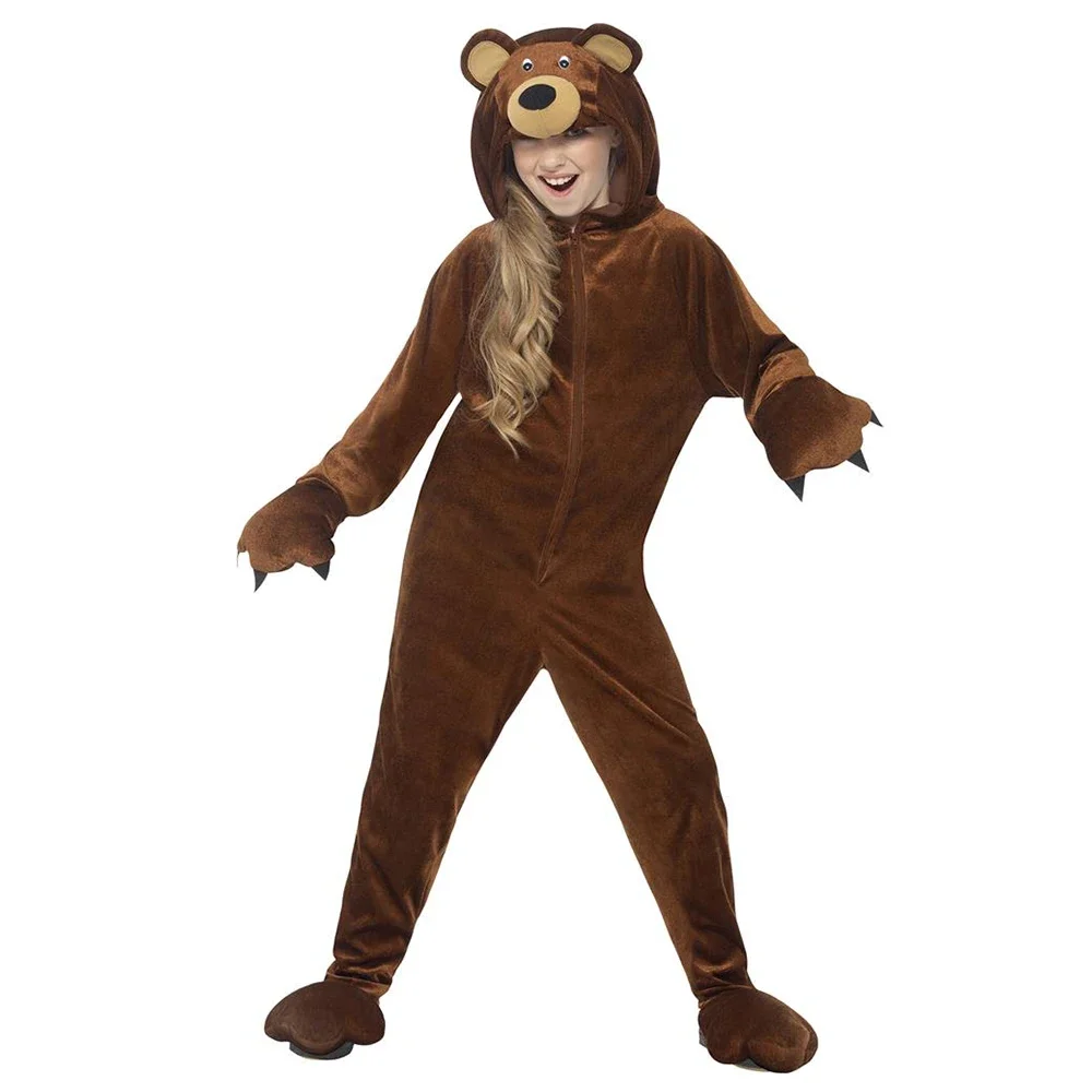 أزياء الدب التأثيرية للأطفال على شكل حيوان الدب التأثيري أزياء الدب البني أداء لعب الأدوار ملابس أداء حفلات العطلات Pla