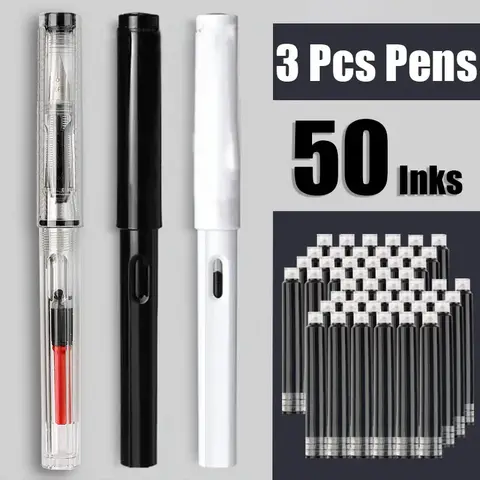 53Pcs Fountain Pen Replaceable Ink Set Black/Blue/Red ink EF School Pens Office Supplies Stationery for Writing Calligraphy Pen