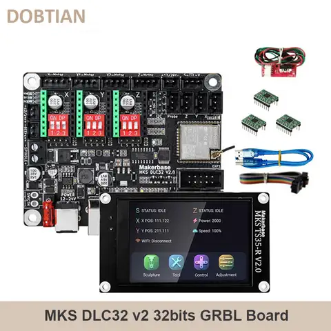 Controlador CNC Grbl de 32 Bits, Placa de Control Offline ESP32 WIFI MKS DLC32 V2.1, Pantalla Táctil TS24 para Máquina de Grabado CNC