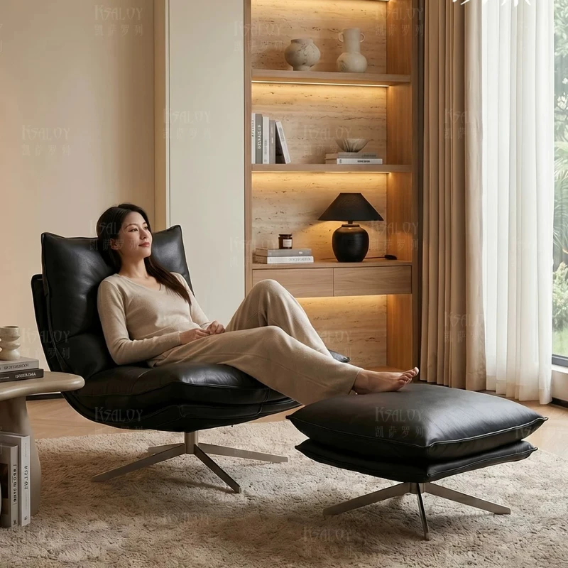 PG light luxury leather rotating single sofa chair antique modern simple living room balcony lazy recliner