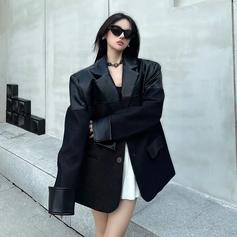 

Women's Models Fall Winter Coat Blouse Suit Thickened Splicing Buttons Loose Fashion Senior Leisure Simple Brand New Soft Niche