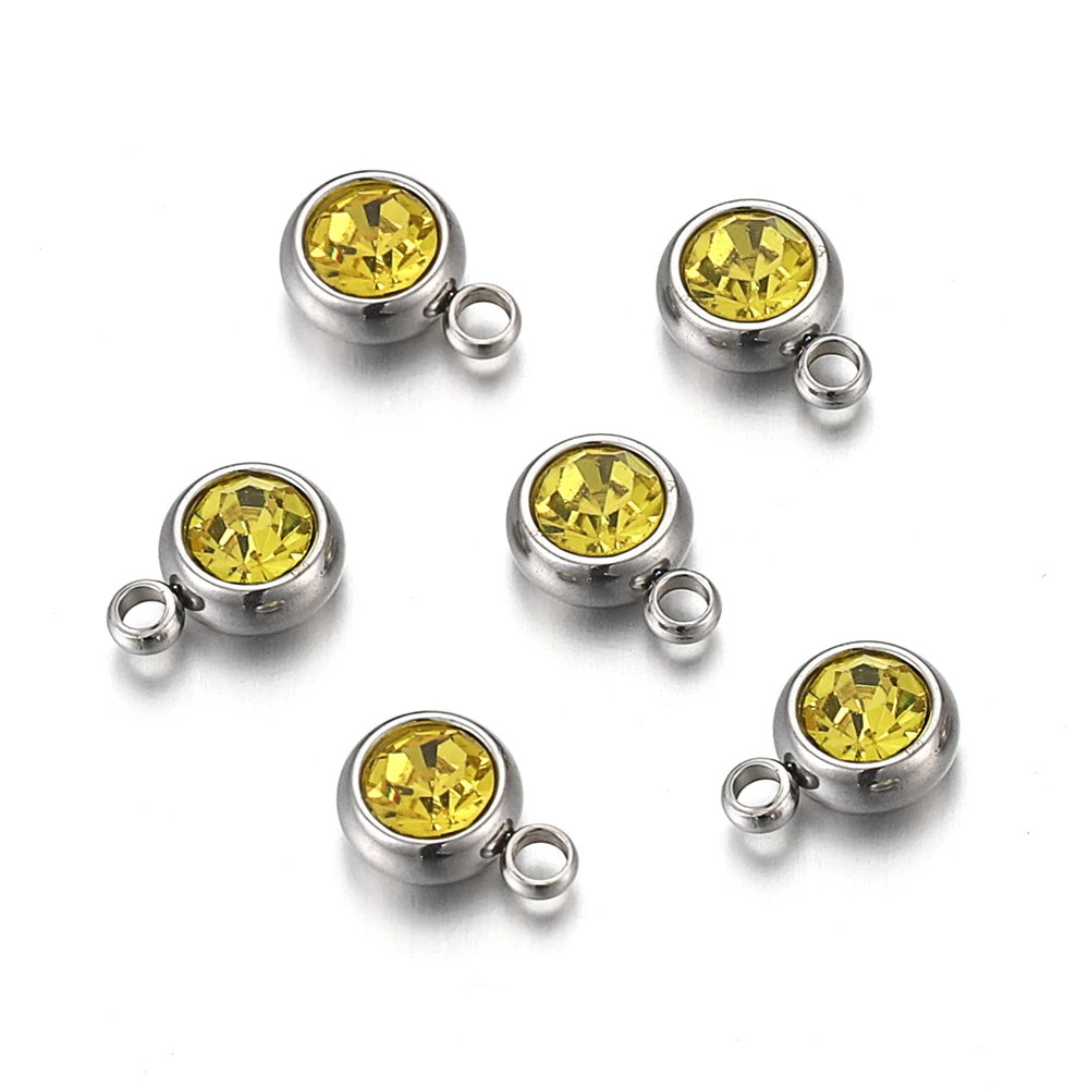 20 Stück 6 mm Edelstahl Strass Perlen Gold Farbe Kristall Charms Anhänger für Halskette Armband Schmuckherstellung Charm DIY