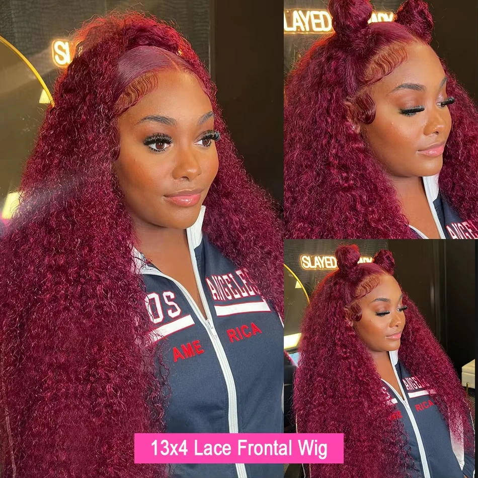 Water Wave Wigs Burgundy Red Wig 99J Lace Front Wig 13X4 Curly Human Hair Wigs Hd Lace Wig 13X6 Human Hair Colored Frontal Wig