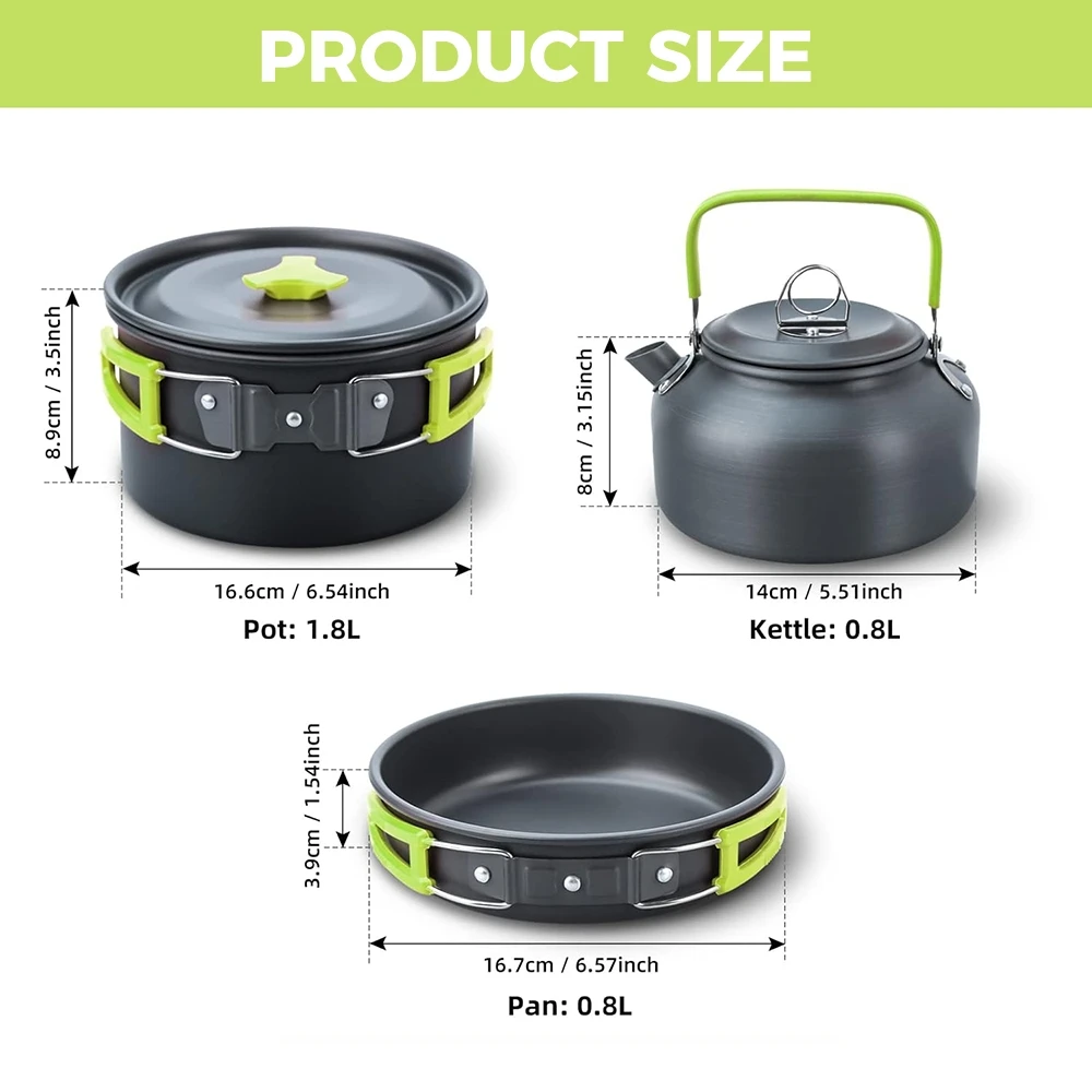 Camping-Kochgeschirr-Set 10-teilig aus Aluminium für Outdoor