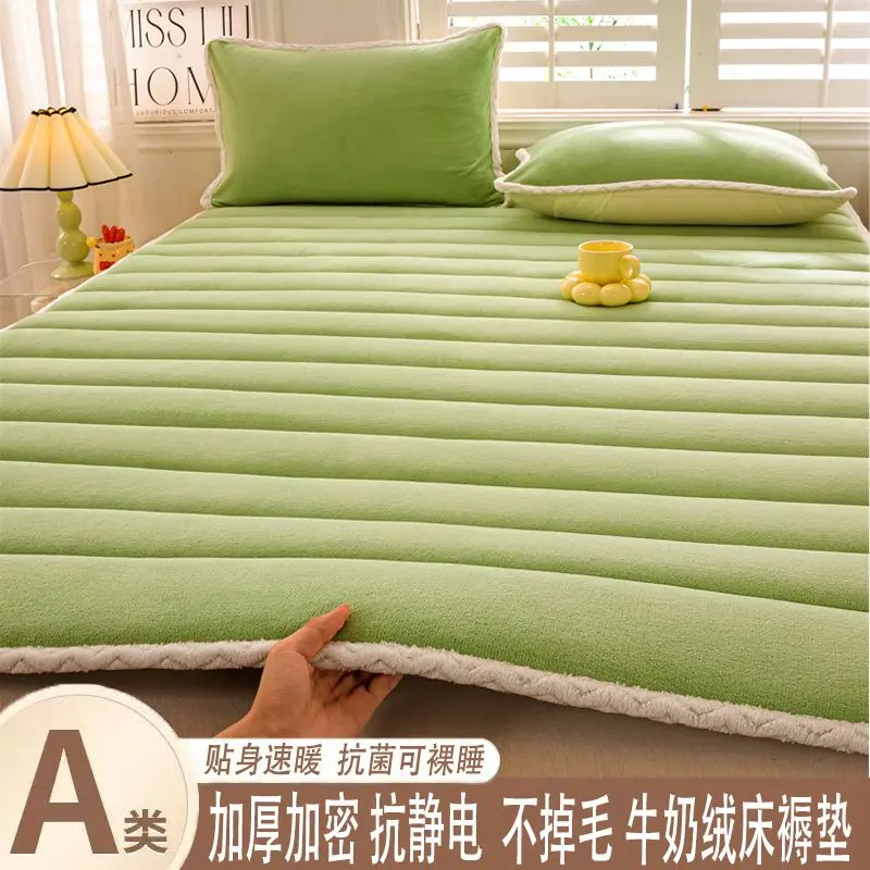 1pc Foldable Plush Tatami Floor Bed Mat Bedsheet Winter Milk Flannel Warm Soft Mattress Toppers Home Dormitory Bunk Bedspread