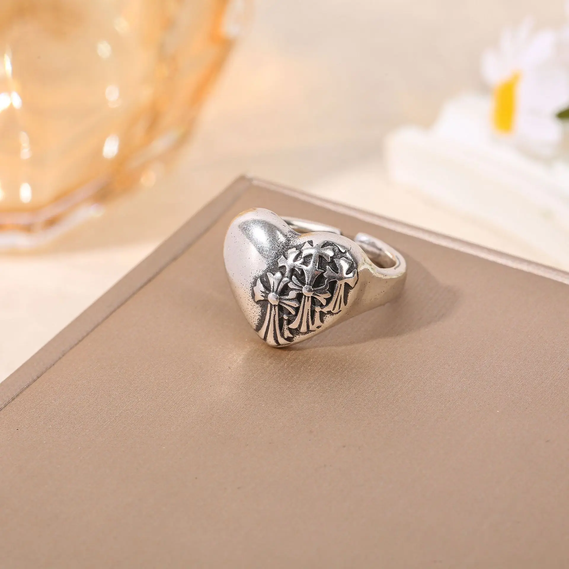Crowe Vintage Sword Tomb Bare Cross Diamond Ring Hipster Girl Niche Rock Hip Hop Ring