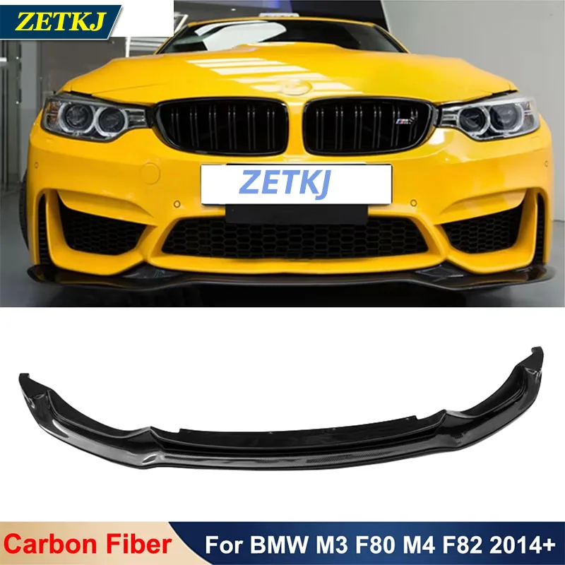 V Type Real Carbon Fiber Front Bumper Lip Chin Diffuser Car Body Modification Kit Part For BMW 4 Series M3 F80 M4 F82 2014 UP