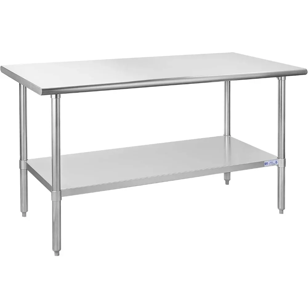 Mesa de acero para Preparación y trabajo, mesa de servicio pesado comercial NSF con estantería y patas galvanizadas para restaurante, 30x60 pulgadas