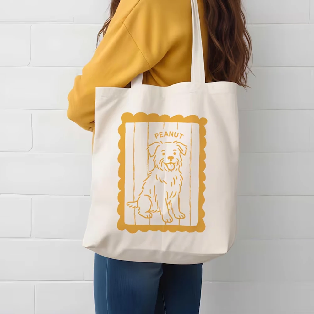 

Canvas Tote Bag Dog Cat Portrait Print Custom Line Art Handbag Daily Carry Bag Nice Present For Pet Lovers