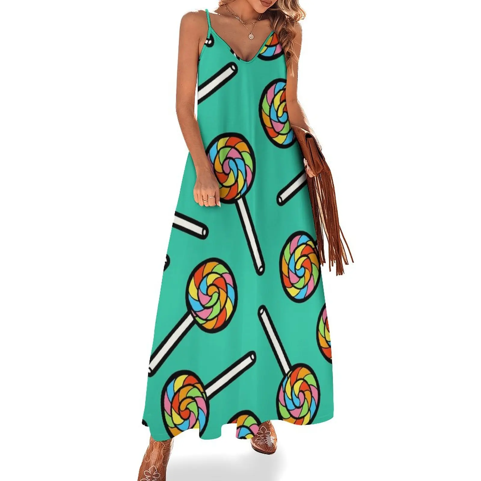 

Rainbow Lollipop Pattern Sleeveless Dress luxury dress elegant guest wedding dress Women's long