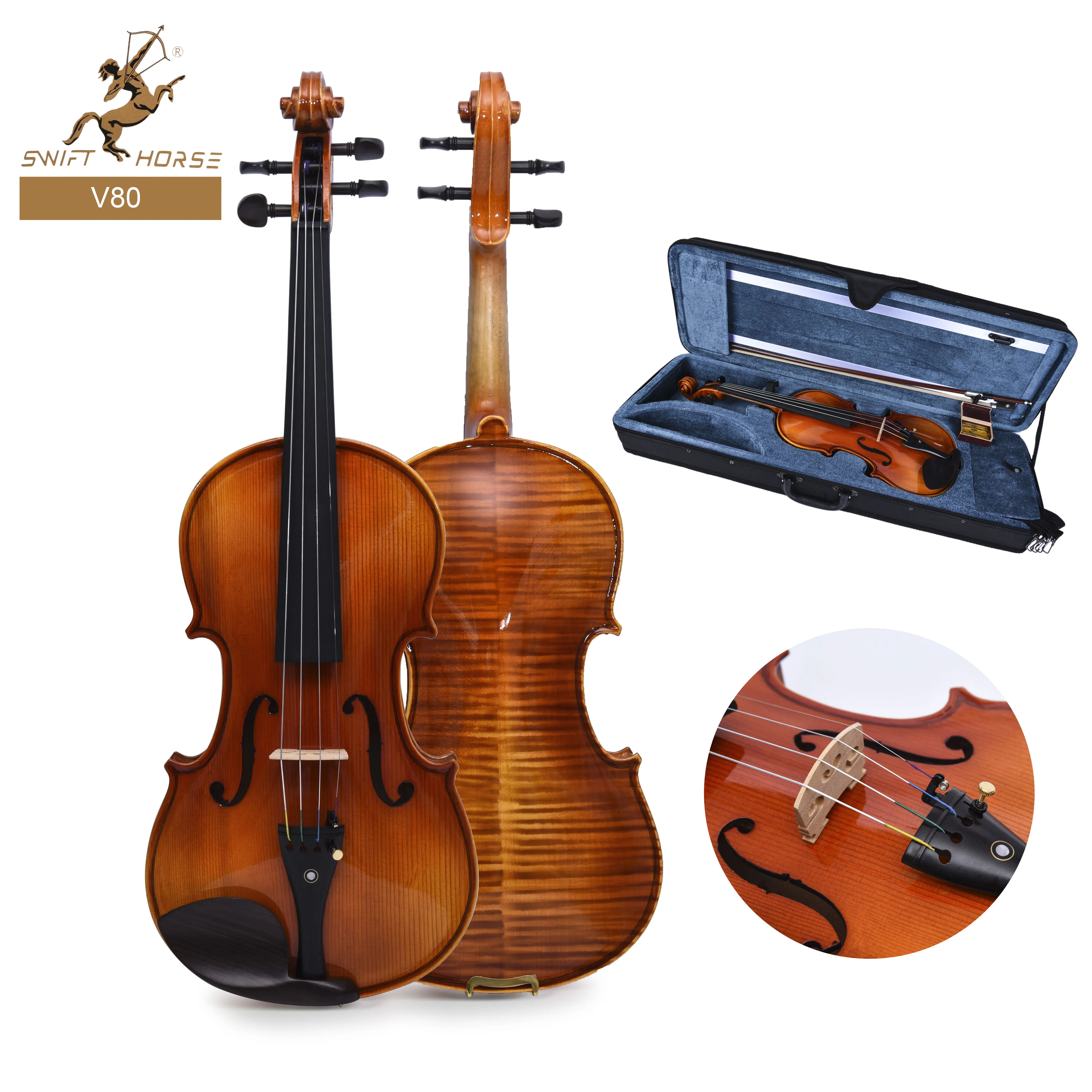 

Wholesale Handmade Violin 1/4 1/8 2/4 4/4 3/4 Spruce Top Flame Maple Back Ebony Bow Professional Violin For Sale