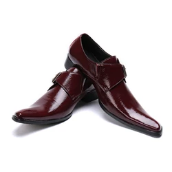 British Style Wine Red Real Leather Men Shoes Buckle Strap Business Formal Oxford Shoes Fashion Man Party Dress Shoes Large Size