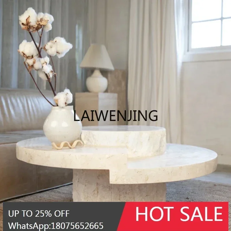T9-Home Silent Wind Natural Travertine Coffee Table, Creative Model Room Sales Department Round Broken Coffee Table