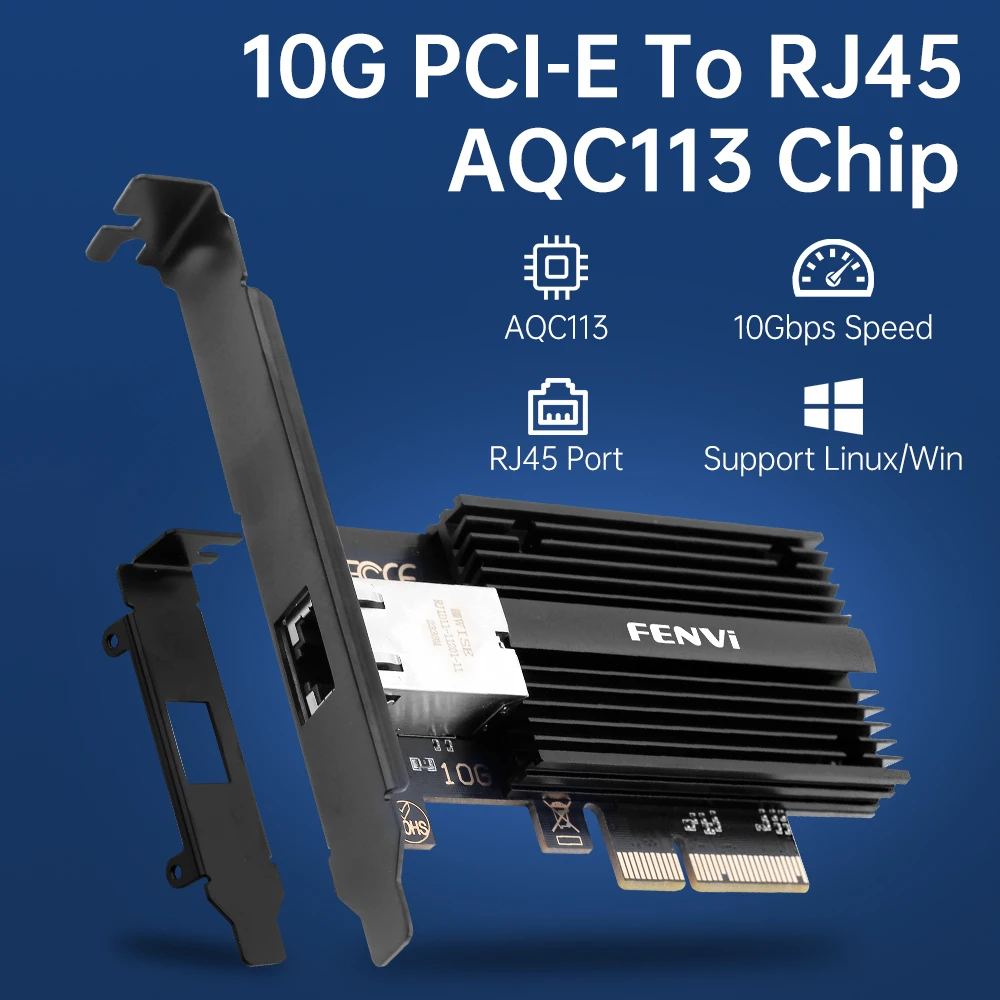 

FENVI 10000Mbps PCIE To RJ45 Network Card 10Gbps AQC113 Fast Gigabit LAN Controller For Win 10/11/Win Server