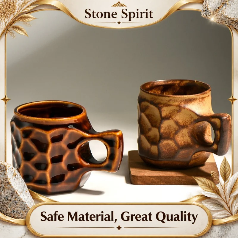 Vintage Japanese Hand-Pinched Ceramic Coffee Mug,Unique Kiln-Changed Glaze Cup for Tea, Retro Small Water Cup for Home Kitchen