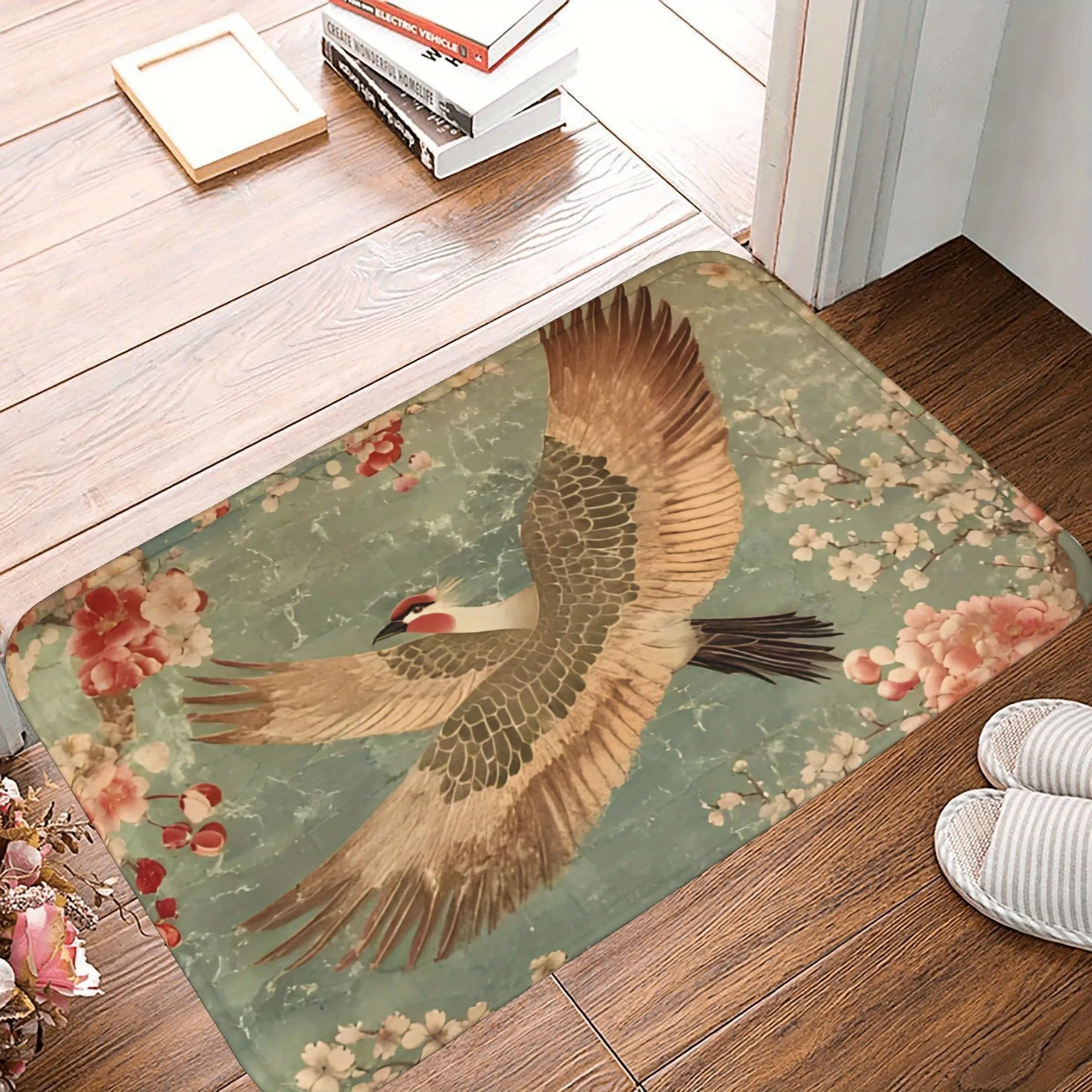

1PC Avian & flloral Harmony Kitchen Rug Non-Slip Door Mat Pop design Bathroom Rug Bath Mat Carpet for Home Sink Laundry Decor