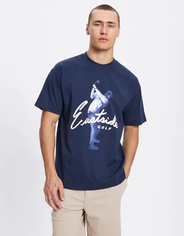 メンズ-ゴルフ-スポーツ-トレーニング-半袖-tシャツ-イーストサイド-春夏-ゴルフウェア-速乾性-ラウンドネック-ポロシャツ