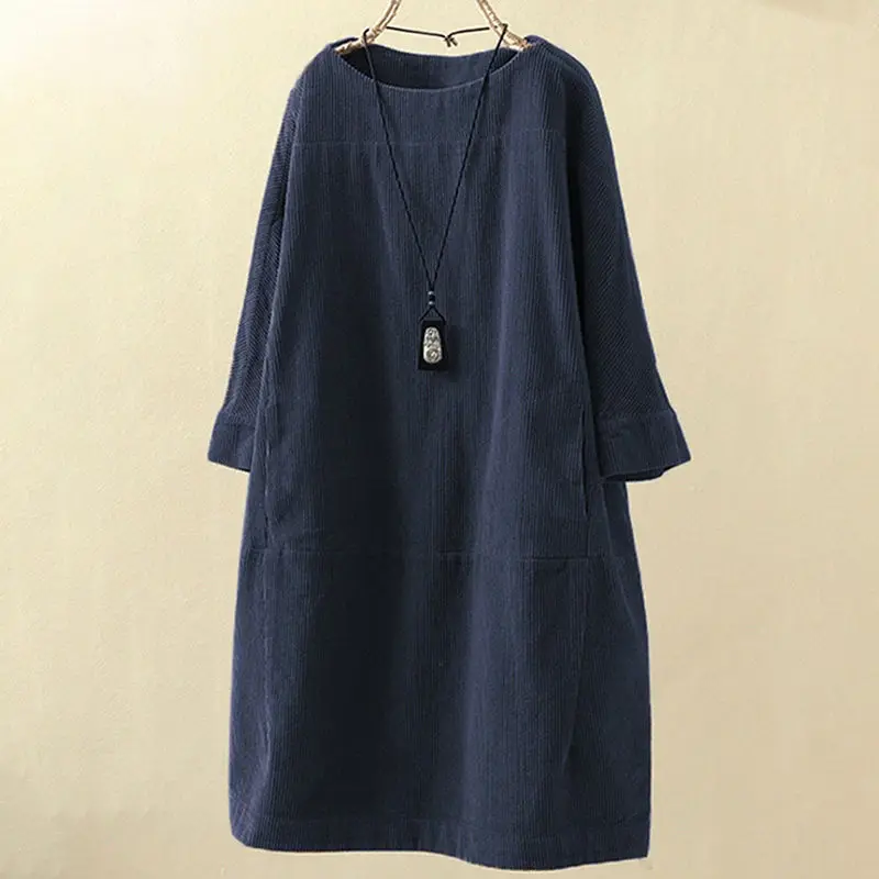 New Autumn and Winter Models Corduroy Return To The Ancients Solid Color Dresses Loose FatMM Large Size Women's Dress Loungewear