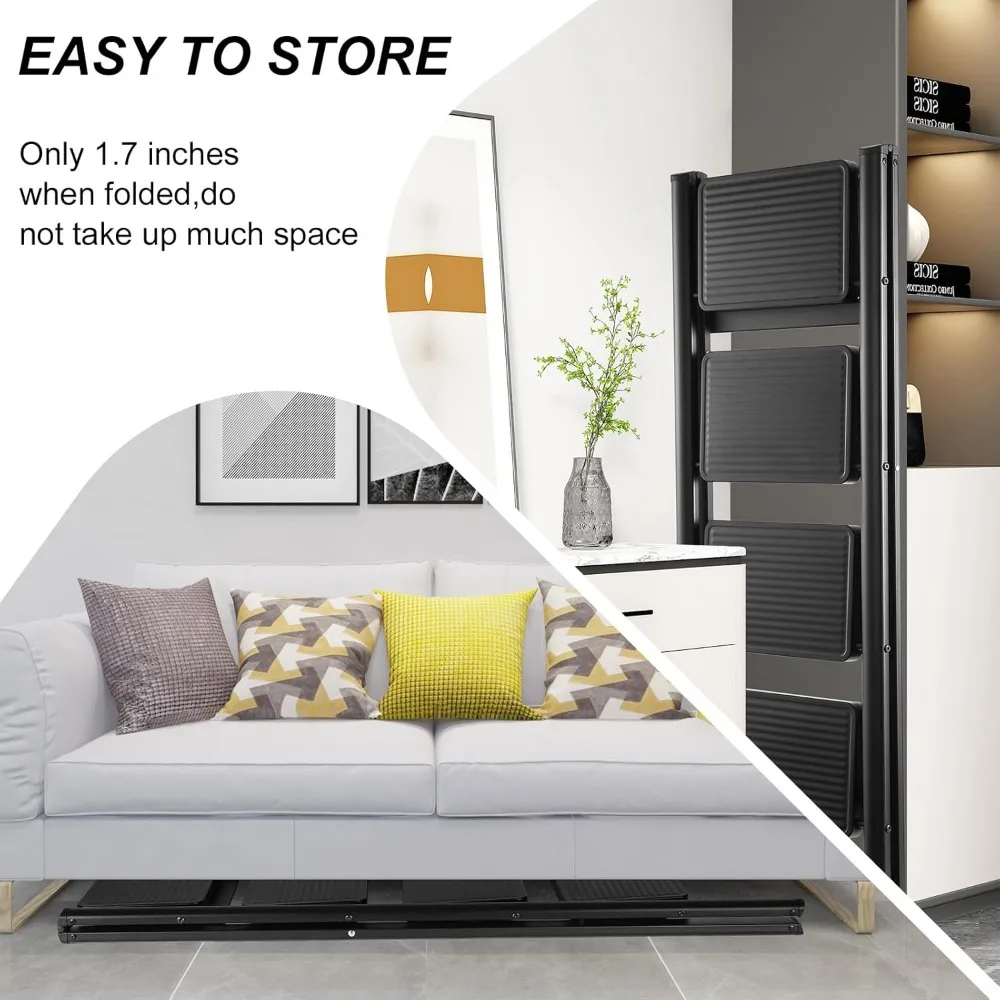 4 Step Ladder,Folding Step Stool for Adults with Wide Anti-Slip Pedal,Lightweight, Perfect for Kitchen& Household,Library Office