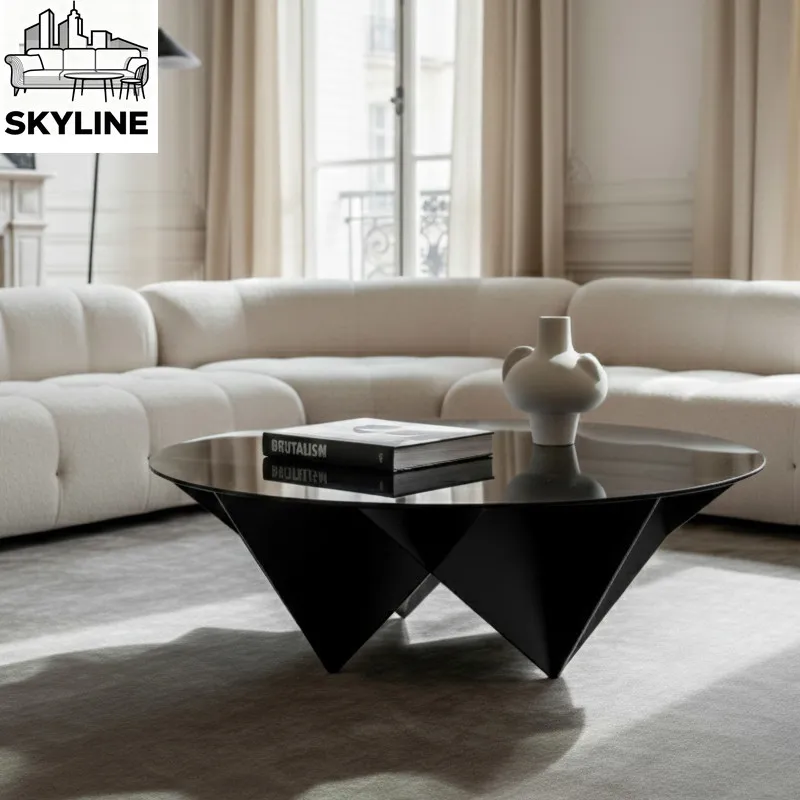 

Simple living room round glass coffee table creative art tea table