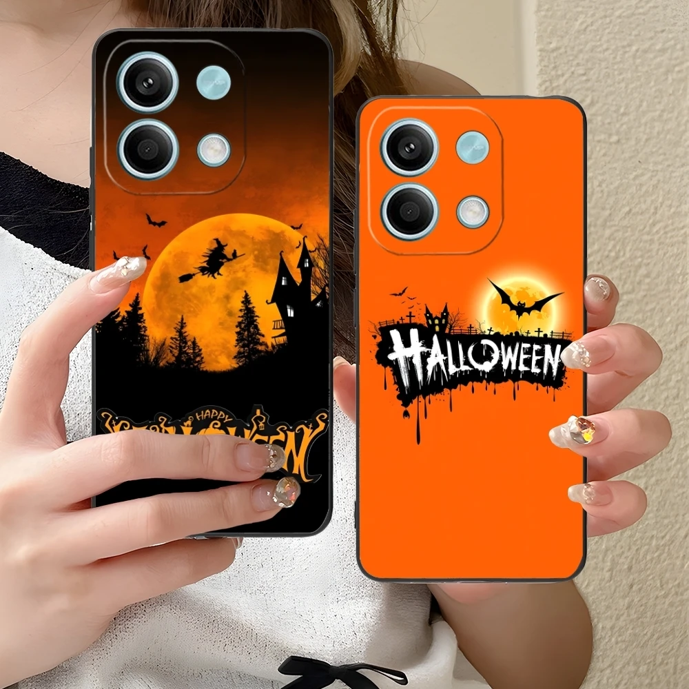 Halloween Pumpkin Mobile Cell Phone Case for Xiaomi Redmi 14 13 13C 12 12C 10 10C A1 A2 A3 Plus 5G Black Soft Phone Cover Shell