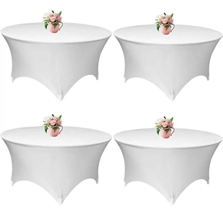 

4 Pack 60 Inch Stretch Table Cover Round - 5Feet Spandex Tablecloth Round Fitted Spandex Tablecloth for Wedding Halloween Chris