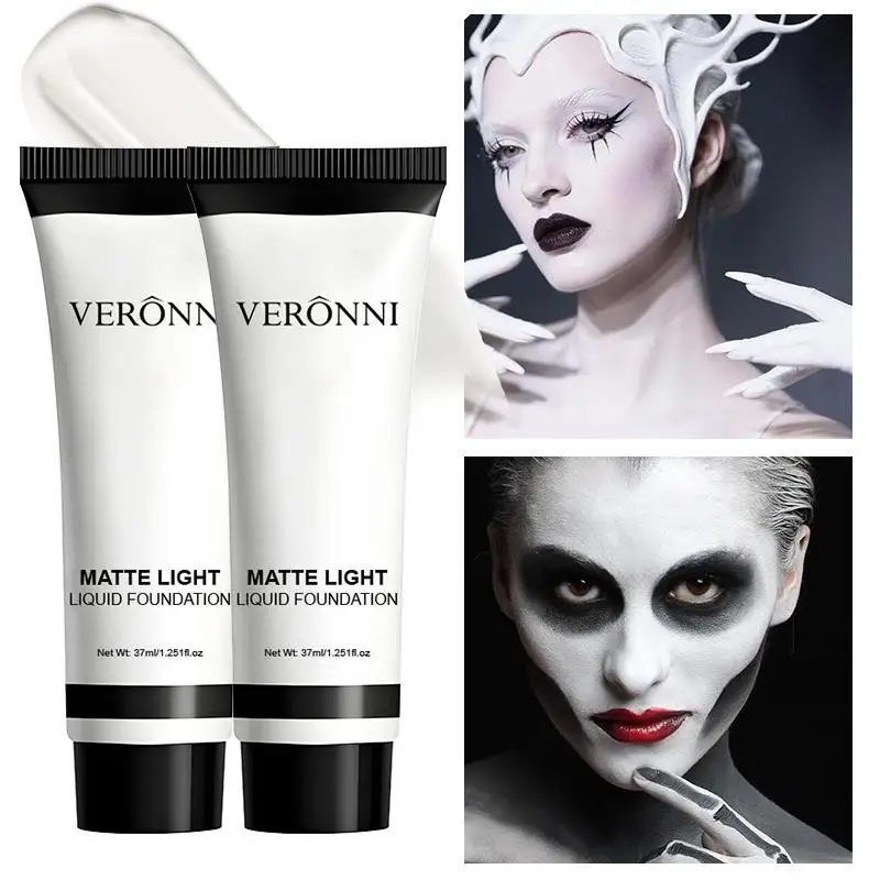 1/2PCS White Face Body Painting Foundation, Matte Finish White Face Paint Halloween Skeleton Ghost Zombie Clown Cosplay Makeup
