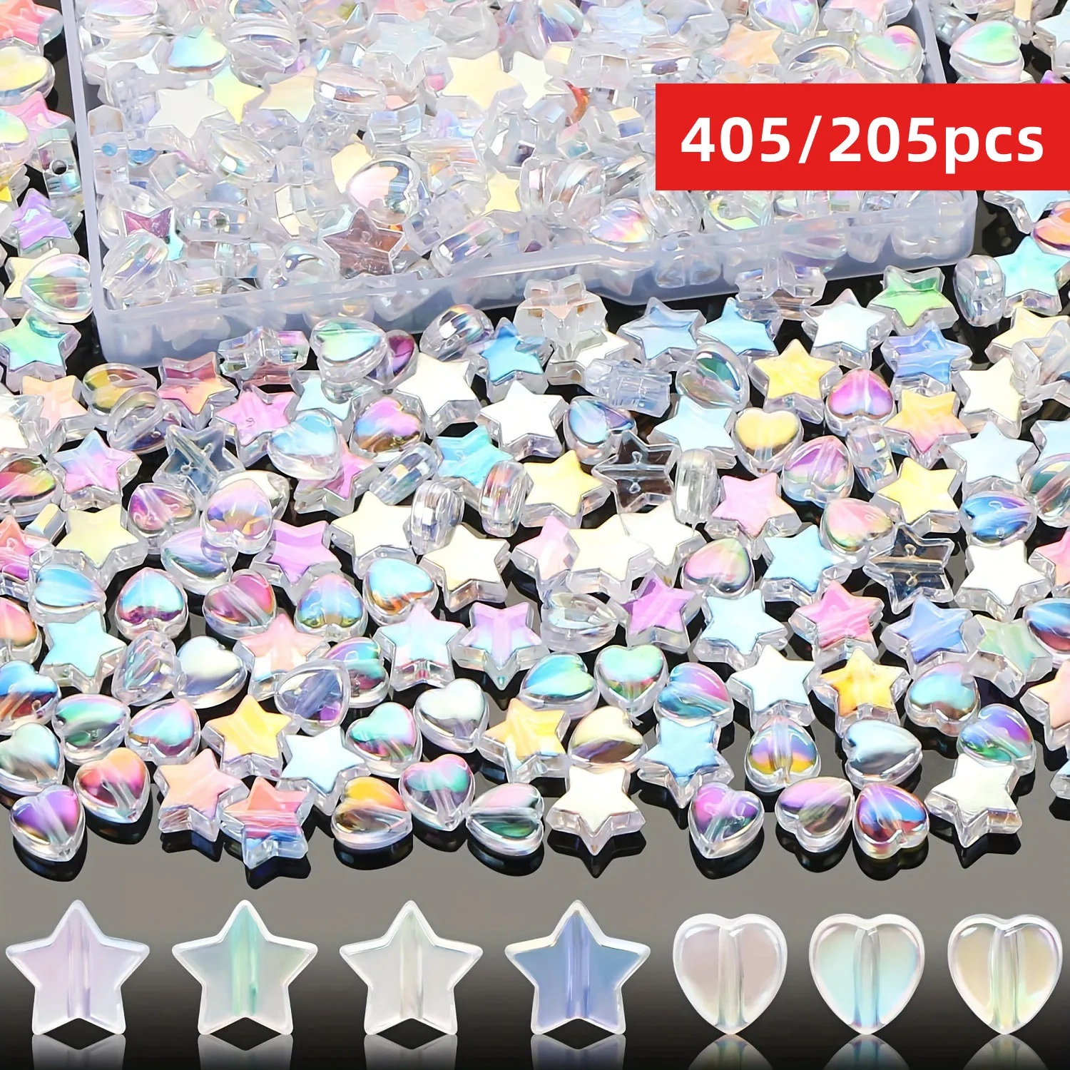 405/205 قطعة AB اللون الأبيض 10 مللي متر الخماسي 9 مللي متر الخوخ القلب نمط مختلط ، يمكن استخدامها كأساور زوجين ، أساور مجوهرات ذاتية الصنع