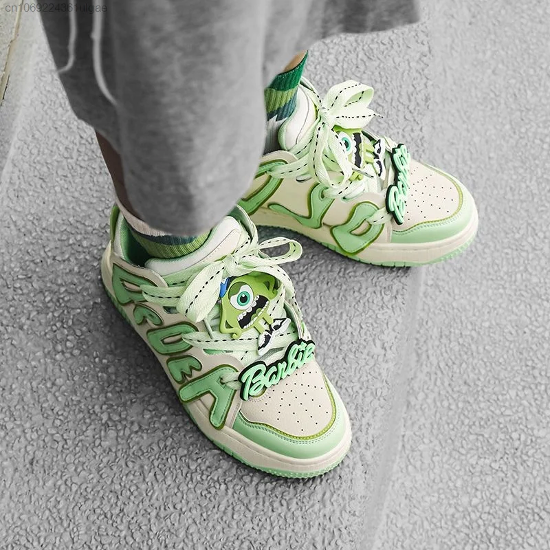 Disney Big Eye Mike New Green Letter Board Shoes Cartoon Casual Trend Sneakers Y2k Women Korean Versatile Thick Sole Sport Shoe