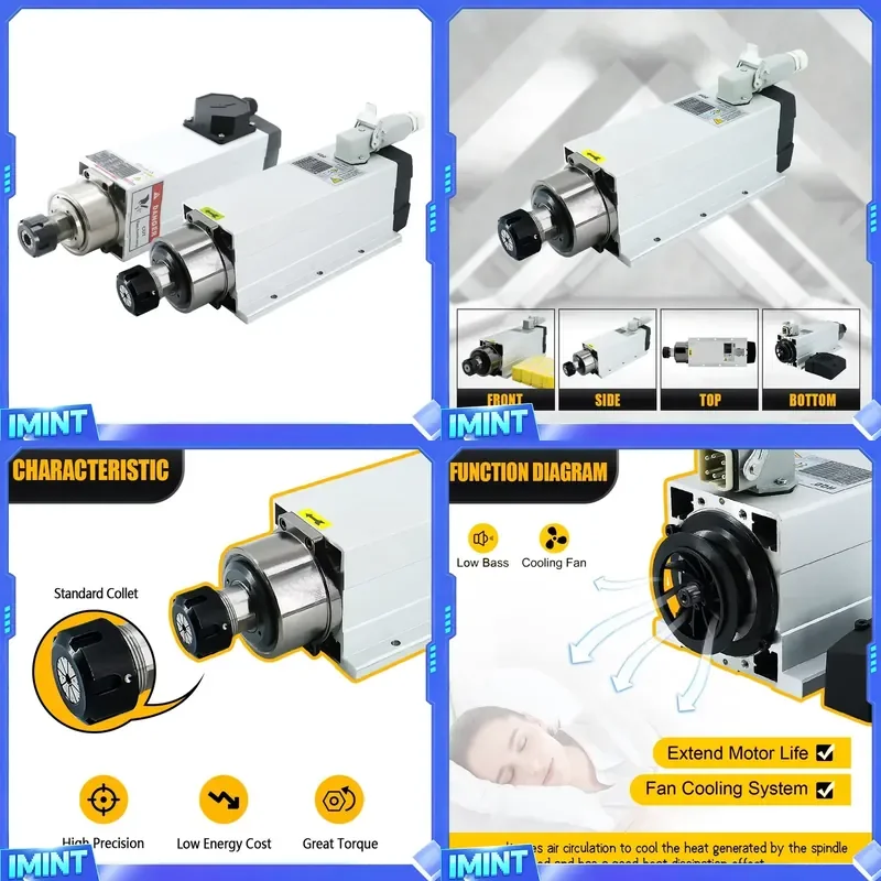 HLTNC 93*82 18000rpm Square Air-cooled 3.5kw ER25 220V 300HZ Metal Junction Box Connector Plug Spindle Motor for Cnc