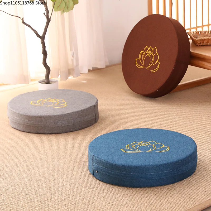 Yoga Meditation Cushion Round Thickened Embroidered Lotus Cushion with Backrest and Pillow 40*6cm Tatami