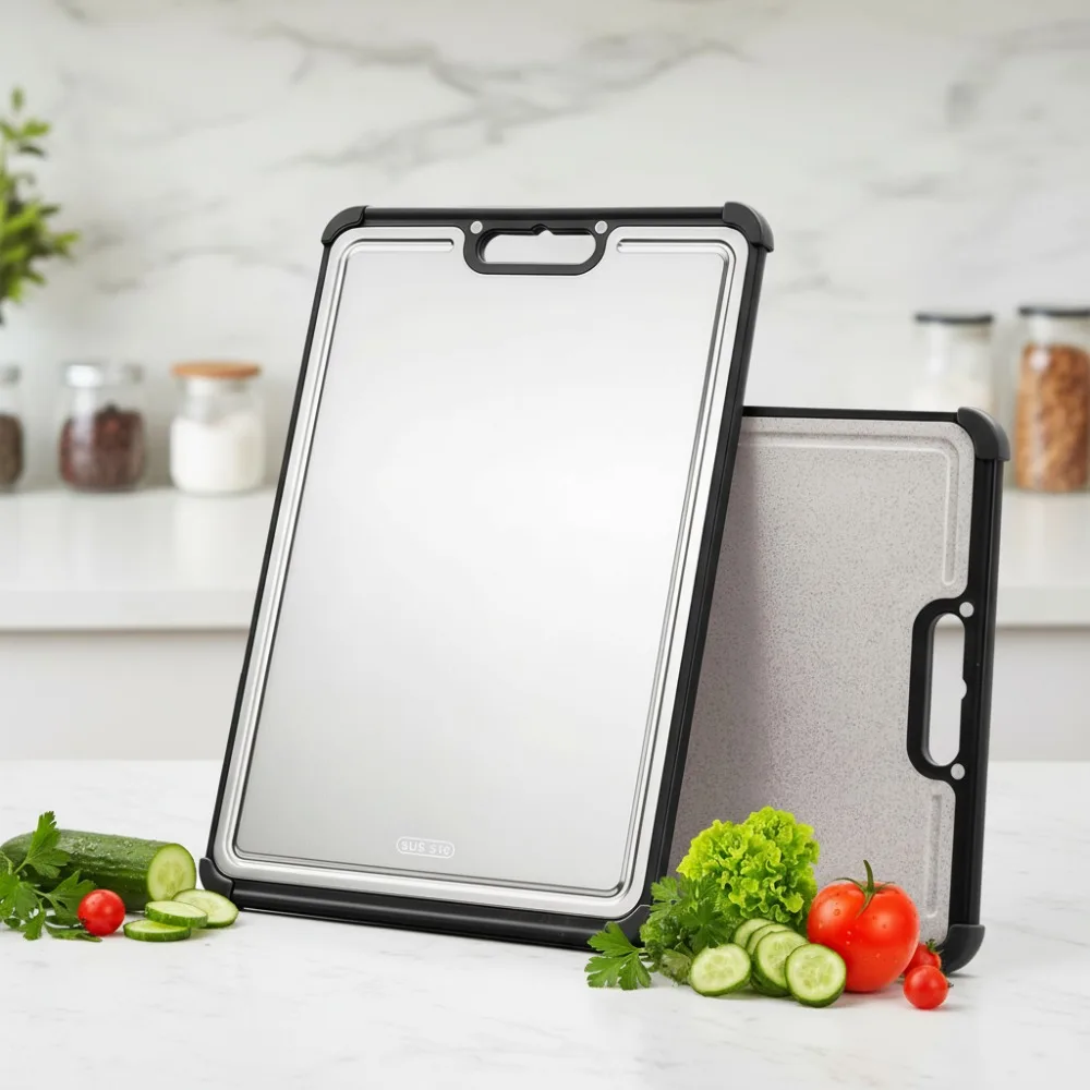 

Очень большая разделочная доска из нержавеющей стали и пшеничной соломы 16,9x11,8, нетоксичная кухонная доска, незаменимая для домашнего ухода