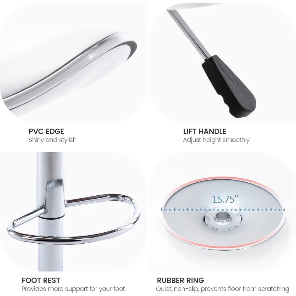 PU Leather Adjustable Bar Stools, Modern Swivel Airlift Barstools with Back, Armless Counter Height Chair for Kitchen Dining