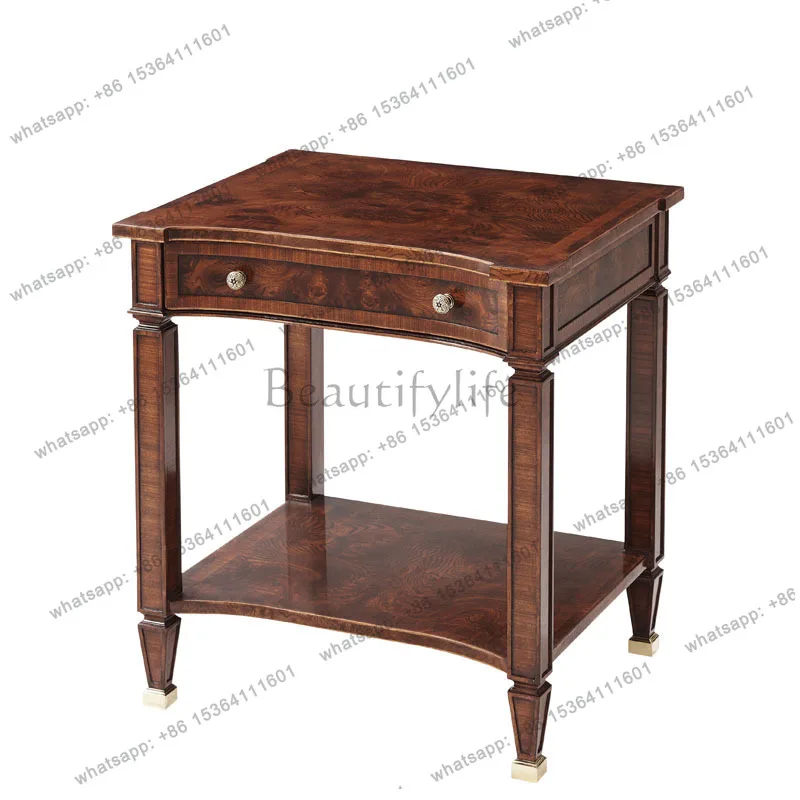 English bedroom bedside table neoclassical living room small corner villa solid wood carving flower furniture