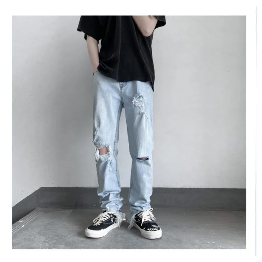 

Hole Ripped Jeans for Men Korean Fashion Tights Men's Pants Hip Hop Women's Casual Trendyol Streetwear Grunge Baggy Straight