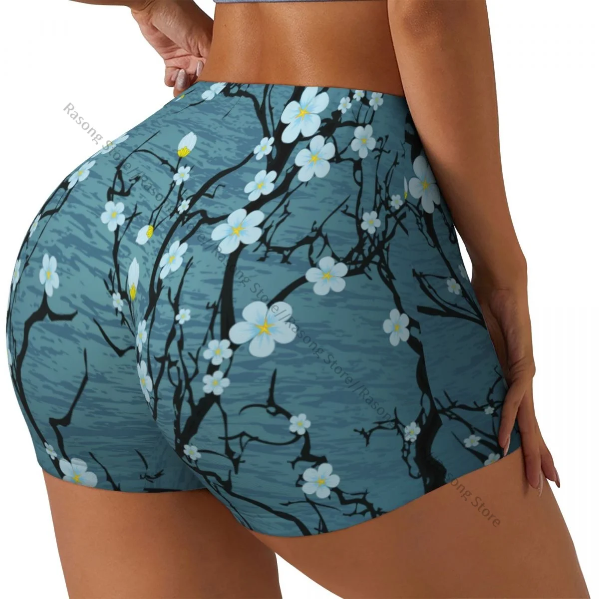 Sexy tight hip sports shorts Floral Sakura Tree Branches Japanese Cherry Blossom Style fitness women's comfortable yoga shorts