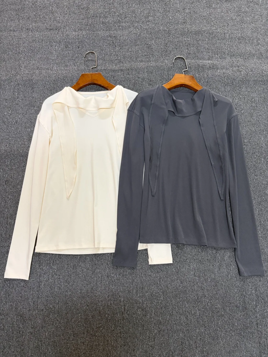 Women'S Minimalist Long-Sleeve T-Shirt With Scarf Collar – New 2026 Autumn/Winter Ribbon-Detail Base Layer Top
