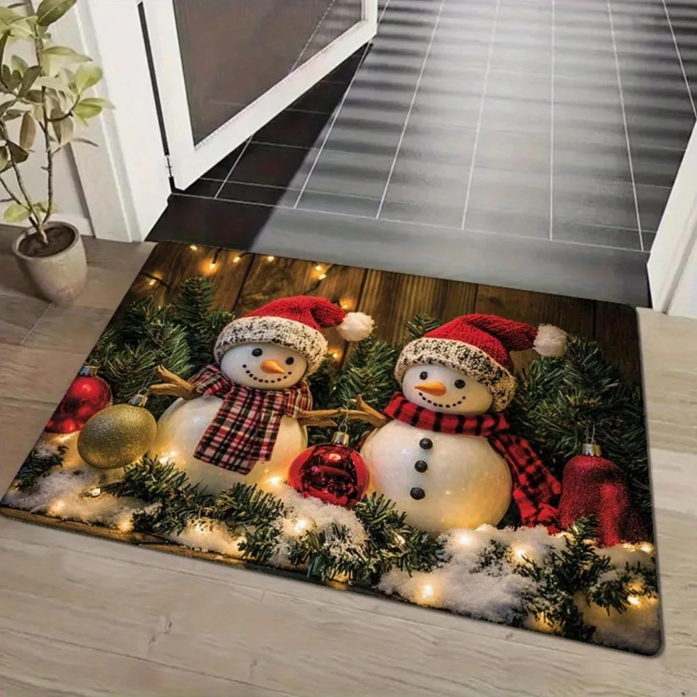 Alfombra navideña para puerta con estampado de muñeco de nieve, adecuada para el hogar, habitación, baño, cocina, absorción de agua antideslizante