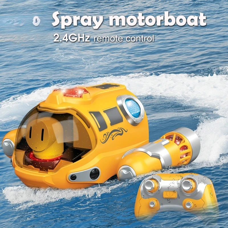 2.4GHz Remote Control Motorboat Waterproof Spray Swimming Pool Bathing RC Steamboat Toys For Boys And Girls Children's Gift