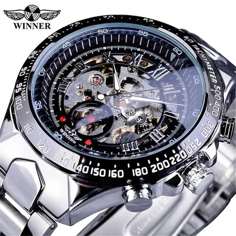 Winner 432A Men Sport Racing reloj automático de hombre silver Men Gift Watch Automatic Mechanical Skeleton Watches reloj hombre