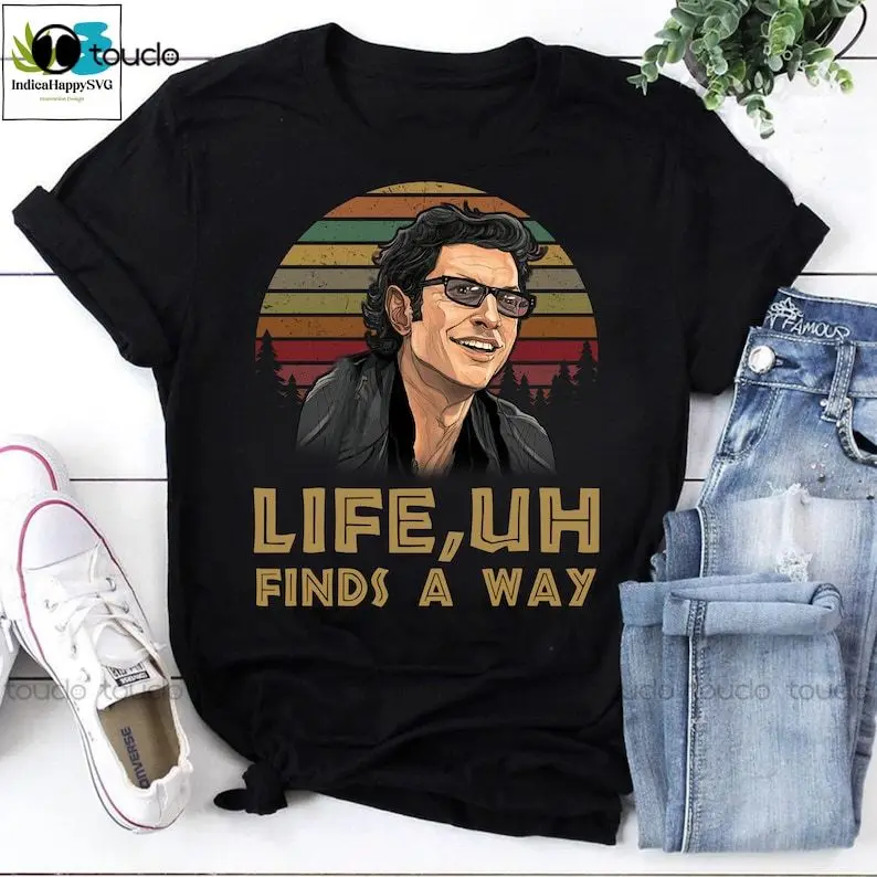 Ian Malcolm Life Uh Finds A Way Vintage T-Shirt Adventure Movie Shirt, Dinosaur Shirt O-Neck Streetwear Oversized Xs-5Xl