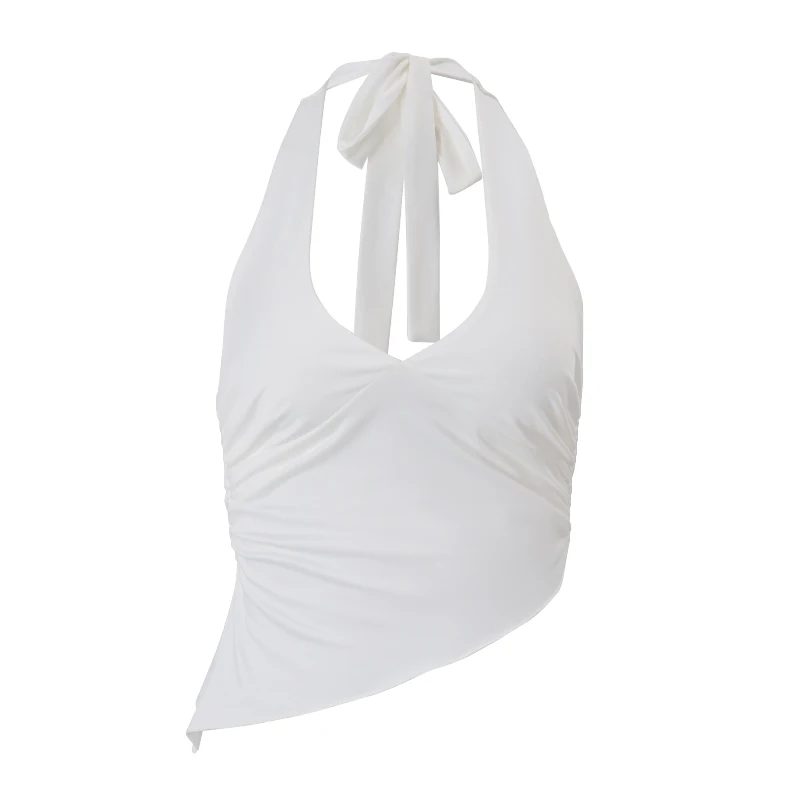 WhereMery Casual Solid V-neck Halter Crop Tops Elegant Sleeveless Slim Summer Camisole Formal Streetwear Women Daily Sporty Vest image 5
