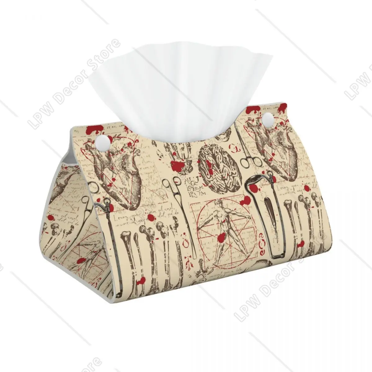 Custom Medical Anatomy Pattern Tissue Box Cover PU Leather Rectangular Skulls Facial Tissues Holder for Car