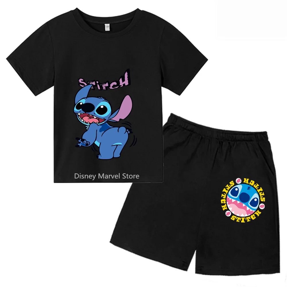 Stitch'S Summer Style! Trendy T-Shirt Shorts Set For Boys Girls With Disney'S Cute Cartoon Print - Ideal For Ages 3-14