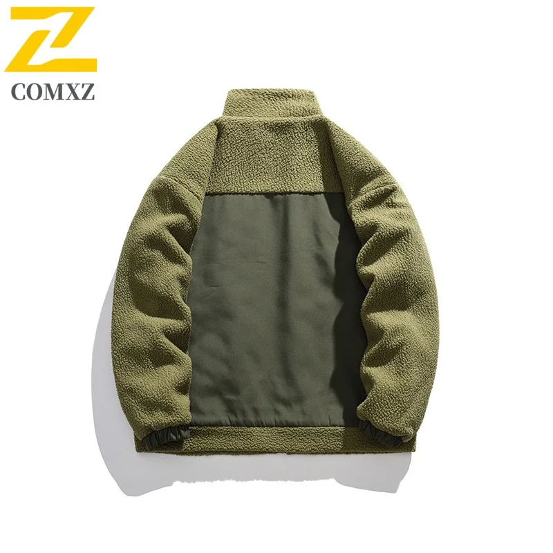 سترة شتوية للرجال من COMXZ للسفر في الشوارع عالية الجودة للسفر والتنزه سترة مبطنة بالقطن للمشي اليومي وياقة فضفاضة من الصوف