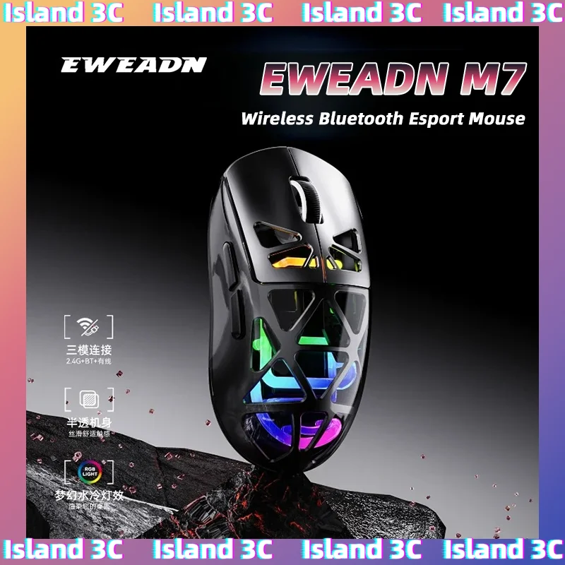 

EWEADN M7 Wireless Bluetooth Mouse Tri-Mode Transparent RGB Hollow Silent Office Rechargeable Esport PC Laptop Accessories Gifts