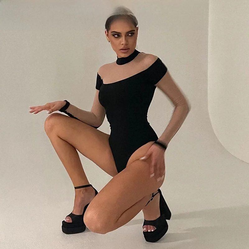 

Slim Fit Long Sve Me Paneling High Waist Nine Points Pants Ultra Thin Sexy Par Split Hollow Top Women's Faion