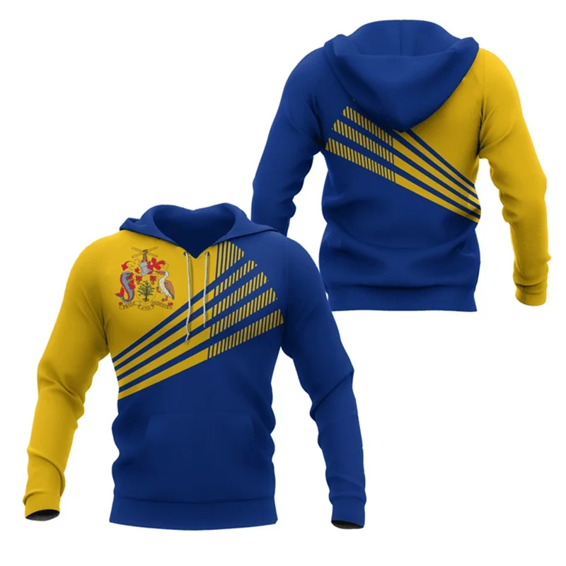 Full Print Barbados Flag National Emblem Pattern Hoodie für Männer Frauen Neu in Langarm Pullover Sweatshirt Herren Sport Hoody