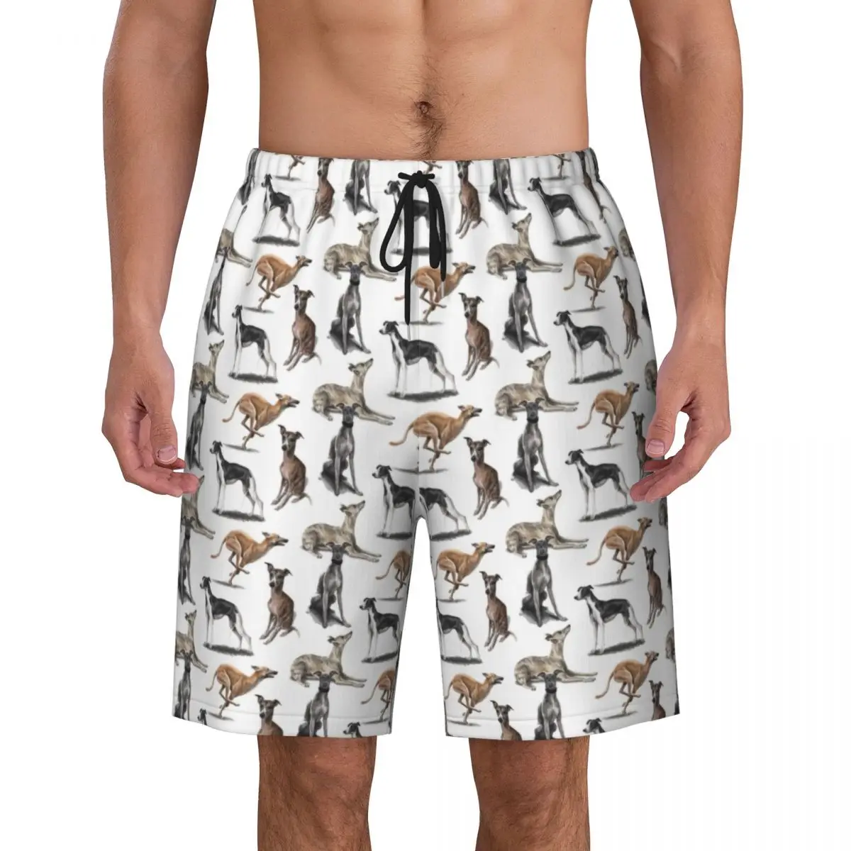 The Whippet Print Men Swim Trunks Quick Dry Beachwear Beach Board Shorts Greyhound Sighthound Dog Boardshorts