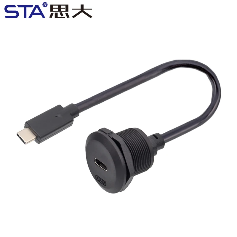 EP-TYPE-C Panel Female Socket 30cm Length with Front Installation Male Straight Plug with Thread USB3.0 Circular Connector USB-A